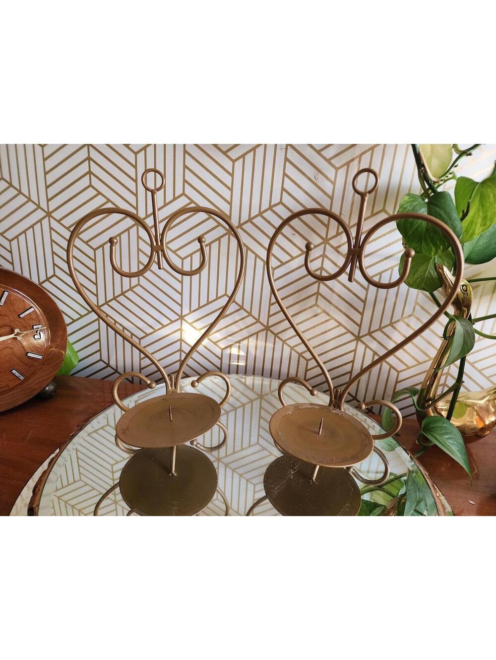 Vintage Gold Heart Metal Wall Candle Sconces 10"